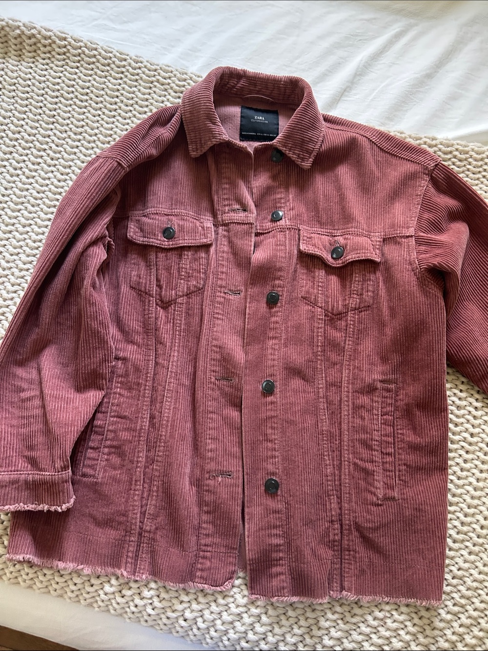 Zara Corduroy Shirt Jacket in Dusty Rose